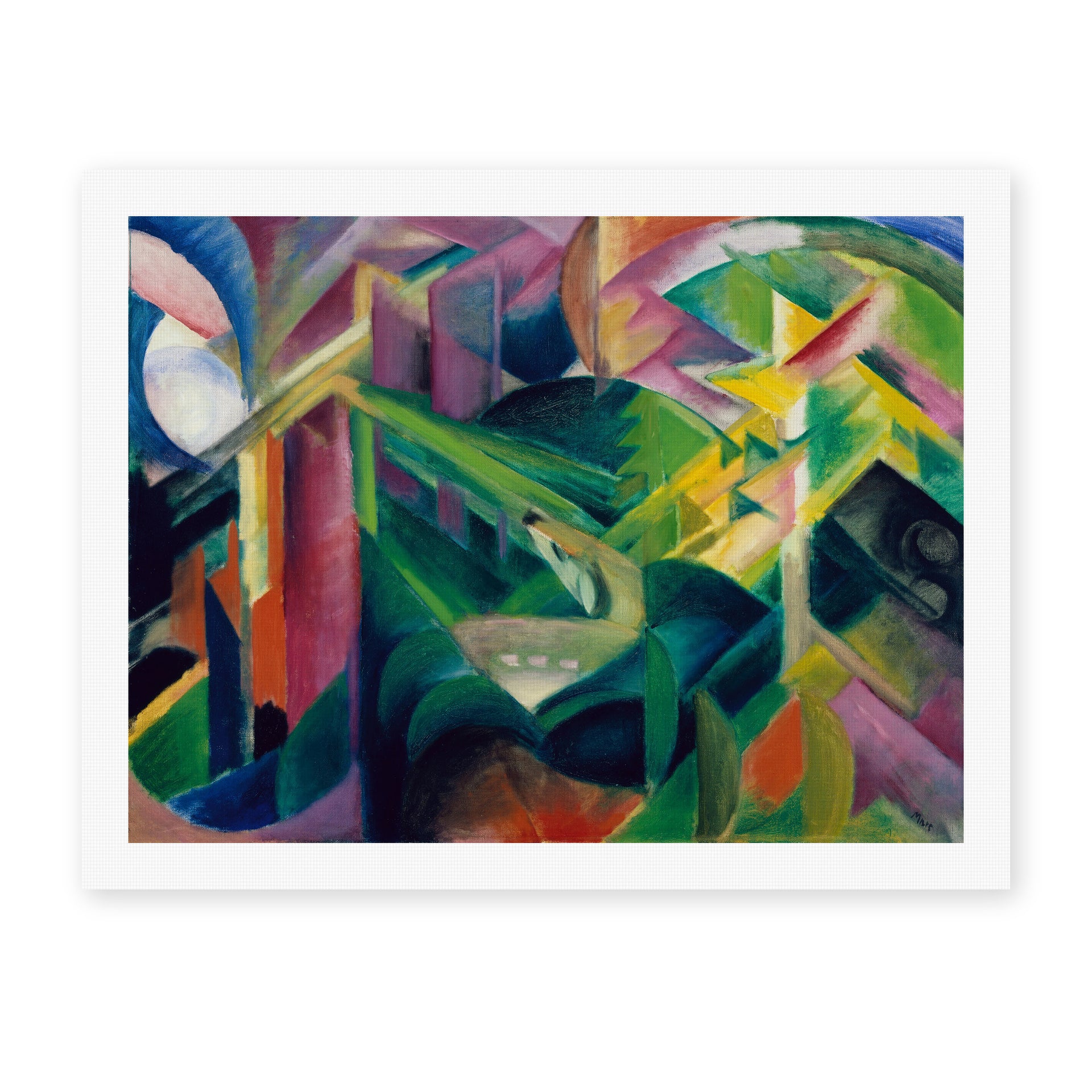 Franz Marc's 'Deer in a Monastery Garden' painting reproduced as a rolled canvas print