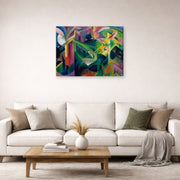 Gallery-wrapped canvas print of Franz Marc's Deer in a Monastery Garden displayed on a wall in a living room