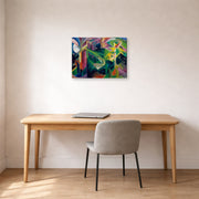 Gallery-wrapped canvas print of Franz Marc's Deer in a Monastery Garden displayed on a wall in an office