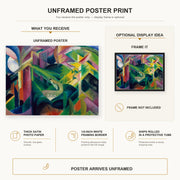 Franz Marc - Deer in a Monastery Garden poster print size comparison and framing display infographic