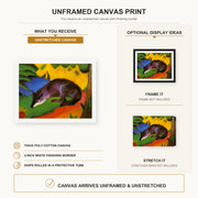 Franz Marc - Fox canvas print size comparison and framing display infographic