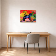 Gallery-wrapped canvas print of Franz Marc's The Little Blue Horse displayed on a wall in an office