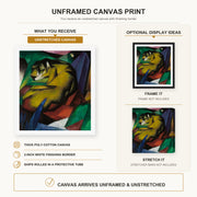 Franz Marc - The Tiger canvas print size comparison and framing display infographic