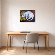 Gallery-wrapped canvas print of Franz Marc's The White Cat displayed on a wall in an office