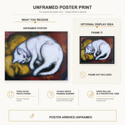 Franz Marc - The White Cat poster print size comparison and framing display infographic