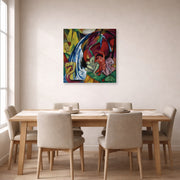Gallery-wrapped canvas print of Franz Marc's Waterfall displayed on a wall in a dining room