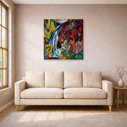 Gallery-wrapped canvas print of Franz Marc's Waterfall displayed on a wall in a living room