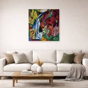 Unframed poster print of Franz Marc's Waterfall displayed on a wall in a living room