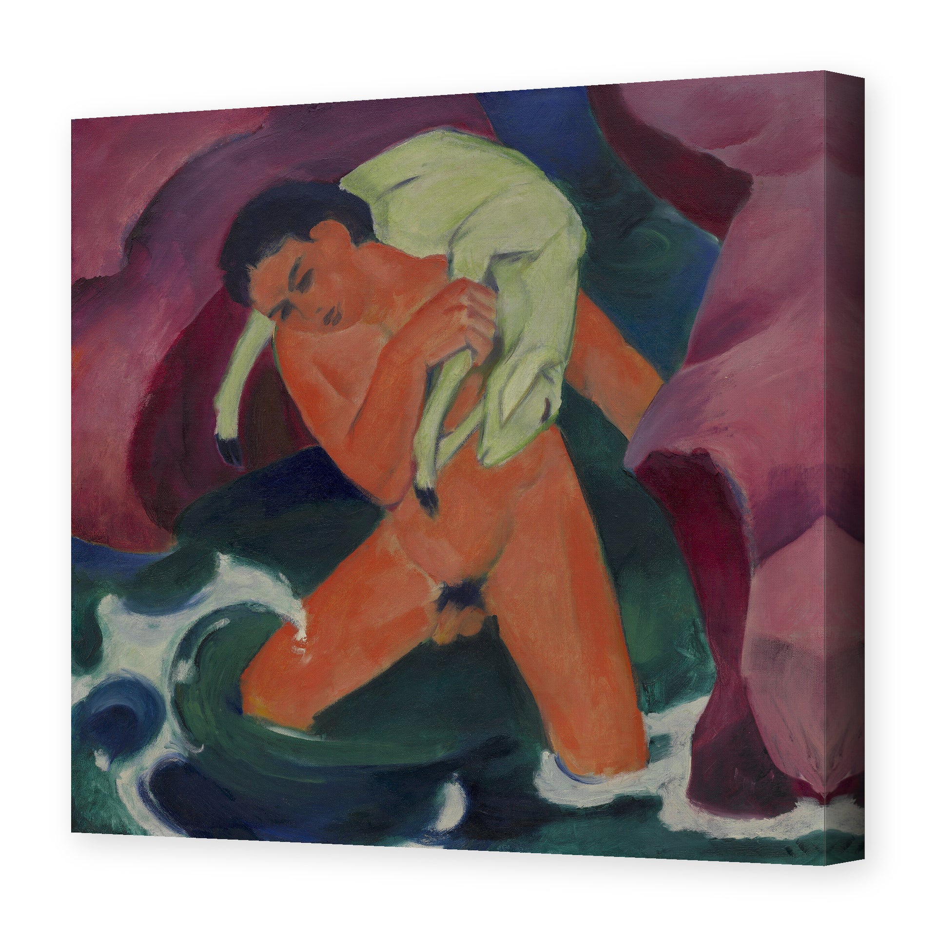 Franz Marc's 'Young Boy with a Lamb' painting reproduced as a gallery-wrapped canvas print