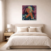 Gallery-wrapped canvas print of Franz Marc's Young Boy with a Lamb displayed on a wall in a bedroom