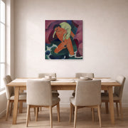Gallery-wrapped canvas print of Franz Marc's Young Boy with a Lamb displayed on a wall in a dining room