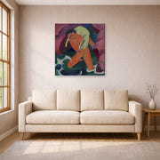 Gallery-wrapped canvas print of Franz Marc's Young Boy with a Lamb displayed on a wall in a living room
