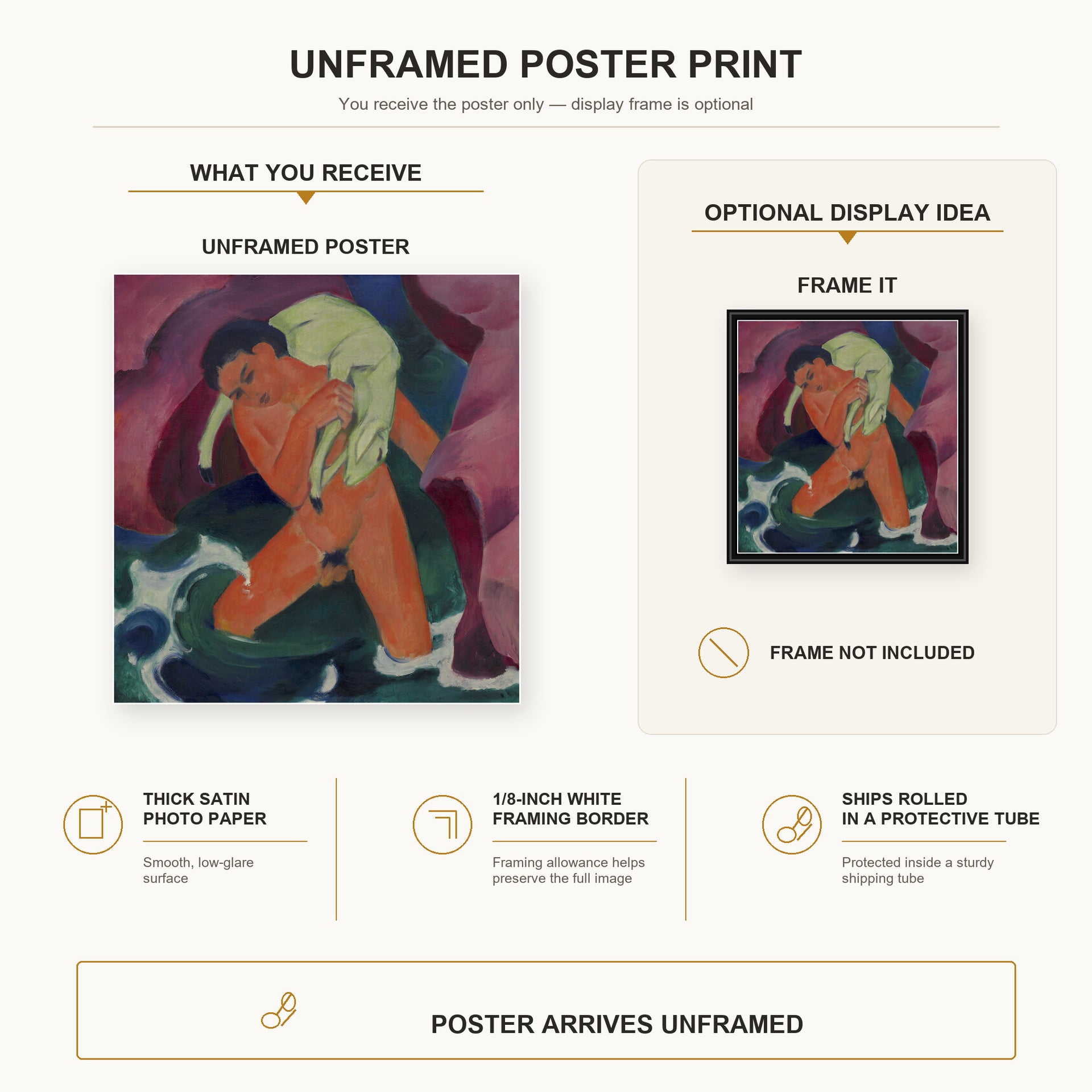 Franz Marc - Young Boy with a Lamb poster print size comparison and framing display infographic