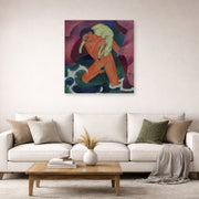 Unframed poster print of Franz Marc's Young Boy with a Lamb displayed on a wall in a living room