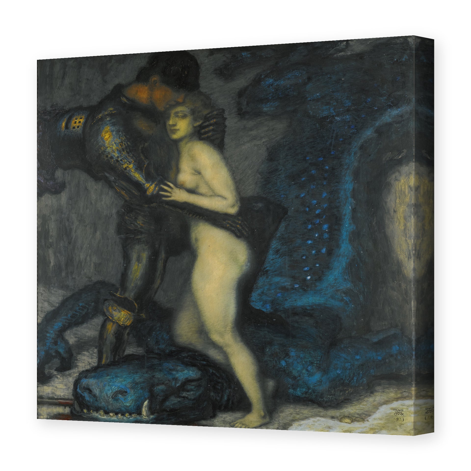 Franz Stuck's 'The Dragon Slayer' painting reproduced as a gallery-wrapped canvas print