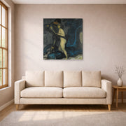 Gallery-wrapped canvas print of Franz Stuck's The Dragon Slayer displayed on a wall in a living room