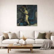 Gallery-wrapped canvas print of Franz Stuck's The Dragon Slayer displayed on a wall in a living room