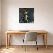 Gallery-wrapped canvas print of Franz Stuck's The Dragon Slayer displayed on a wall in a office
