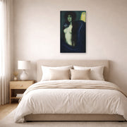 Gallery-wrapped canvas print of Franz Stuck's The Sin displayed on a wall in a bedroom