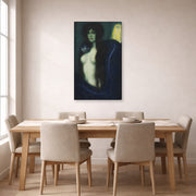 Gallery-wrapped canvas print of Franz Stuck's The Sin displayed on a wall in a dining room