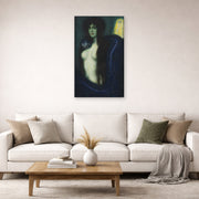 Gallery-wrapped canvas print of Franz Stuck's The Sin displayed on a wall in a living room