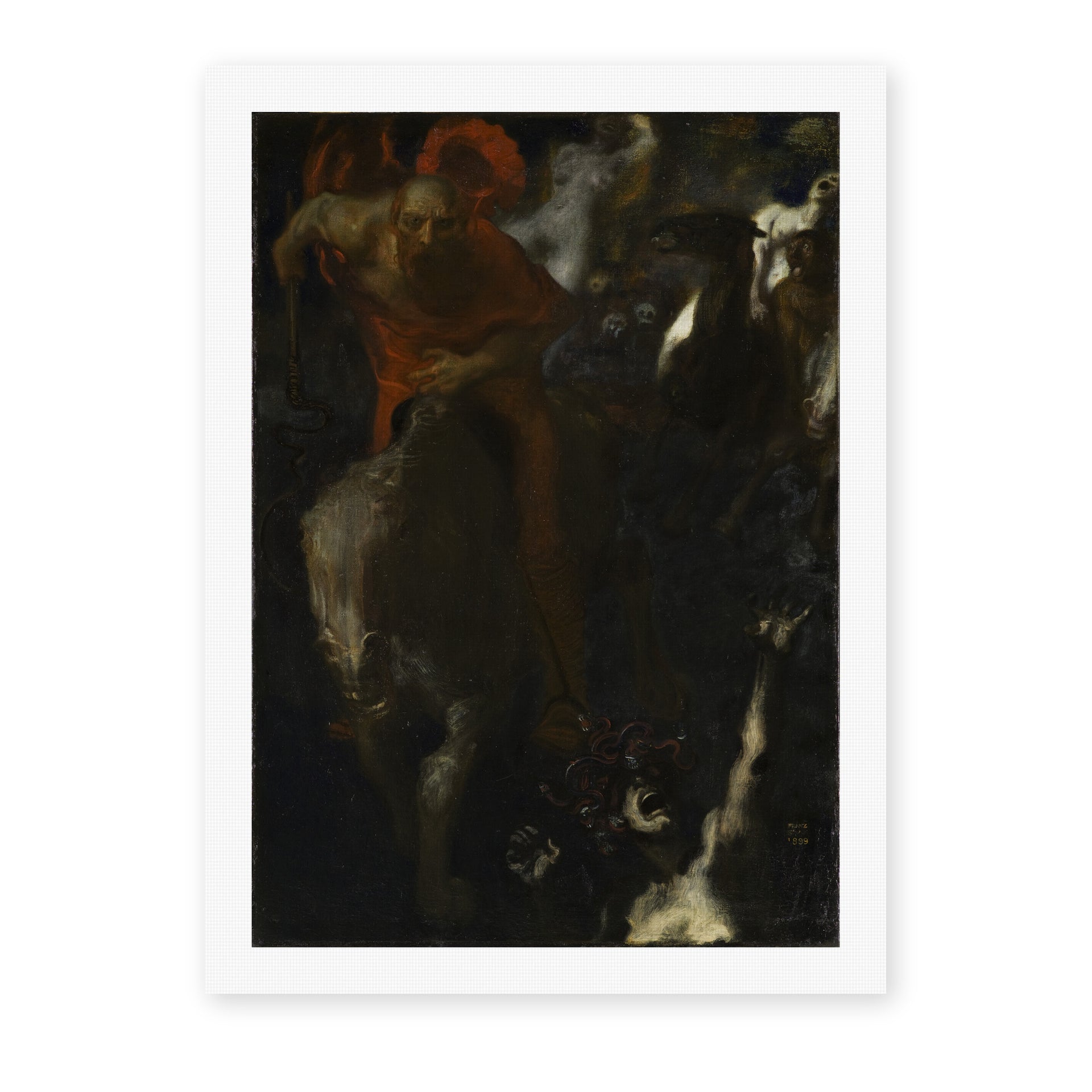 Franz Stuck's 'The Wild Hunt' painting reproduced as a rolled canvas print, an 1889 depiction of the Germanic legend of Wodan's spectral hunt