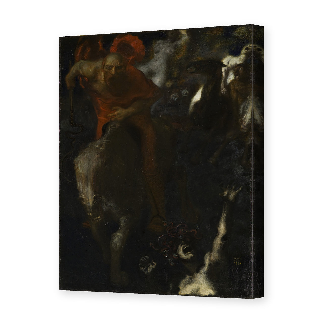 Franz Stuck's 'The Wild Hunt' painting reproduced as a gallery-wrapped canvas print, an 1889 depiction of the Germanic legend of Wodan's spectral hunt