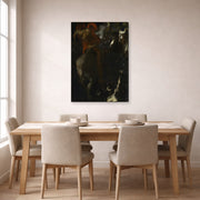 Gallery-wrapped canvas print of Franz Stuck's The Wild Hunt displayed on a wall in a dining room