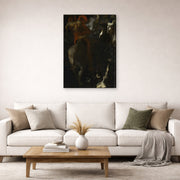 Gallery-wrapped canvas print of Franz Stuck's The Wild Hunt displayed on a wall in a living room