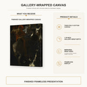 Franz Stuck - The Wild Hunt gallery wrap canvas construction and hanging details infographic