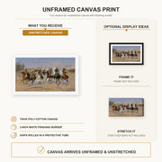 Frederic Remington - A Dash for the Timber canvas print size comparison and framing display infographic