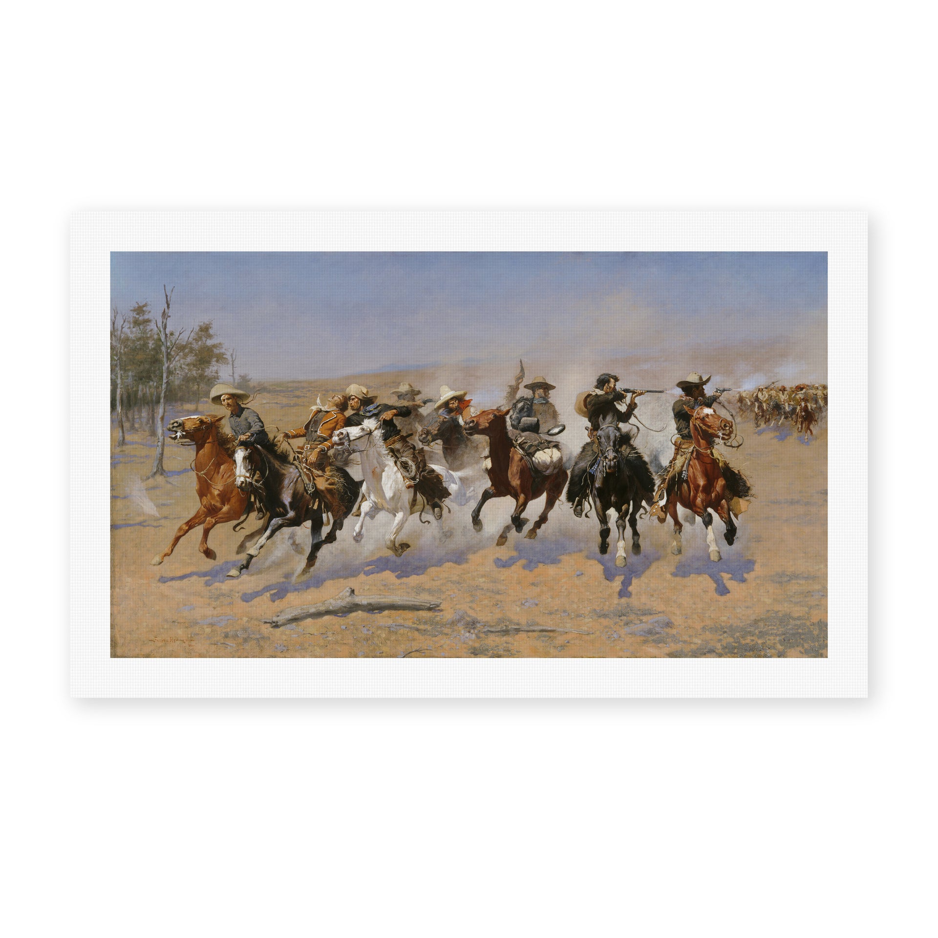 Frederic Remington's 'A Dash for the Timber' painting reproduced as a rolled canvas print
