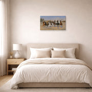 Gallery-wrapped canvas print of Frederic Remington's 'A Dash for the Timber' displayed on a wall in a bedroom