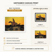 Frederic Remington - Against The Sunset canvas print size comparison and framing display infographic
