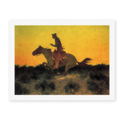 Frederic Remington's 'Against The Sunset' painting reproduced as a rolled canvas print