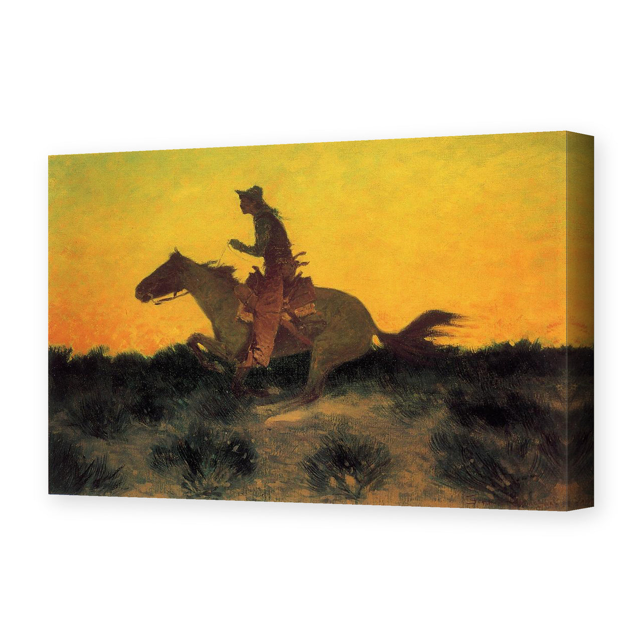 Frederic Remington's 'Against The Sunset' painting reproduced as a gallery-wrapped canvas print