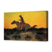 Frederic Remington's 'Against The Sunset' painting reproduced as a gallery-wrapped canvas print