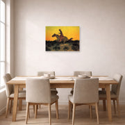 Unframed poster print of Frederic Remington's 'Against The Sunset' displayed on a wall in a dining room