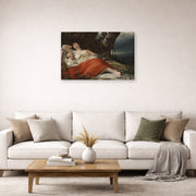 Gallery-wrapped canvas print of Friedrich von Amerling's Sleeping Fisherwoman displayed on a wall in a living room