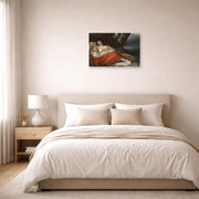 Unframed poster print of Friedrich von Amerling's Sleeping Fisherwoman displayed on a wall in a bedroom