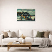 Unframed poster print of George Bellows's Cleaning Fish displayed on a wall in a living room
