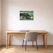 Unframed poster print of George Bellows's Cleaning Fish displayed on a wall in a office