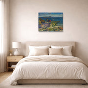 Gallery-wrapped canvas print of George Bellows's Dock Builders displayed on a wall in a bedroom