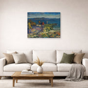 Gallery-wrapped canvas print of George Bellows's Dock Builders displayed on a wall in a living room