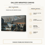 George Bellows - Men of the Docks gallery wrap canvas construction and hanging details infographic