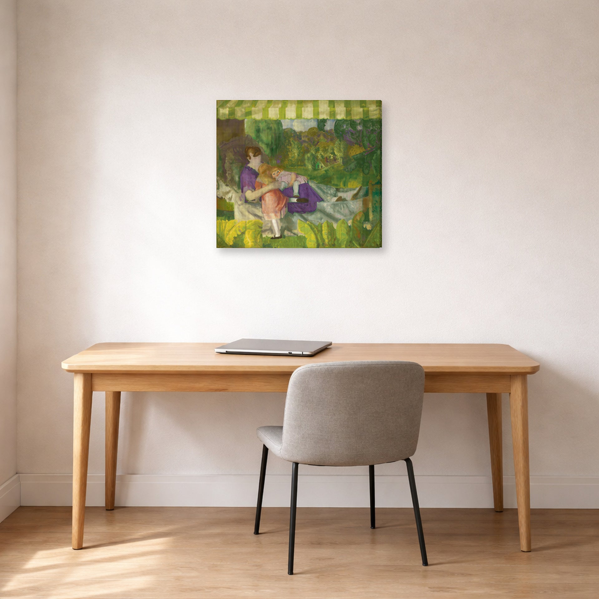Gallery-wrapped canvas print of George Bellows's My Family displayed on a wall in a office