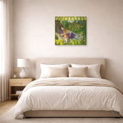 Unframed poster print of George Bellows's My Family displayed on a wall in a bedroom