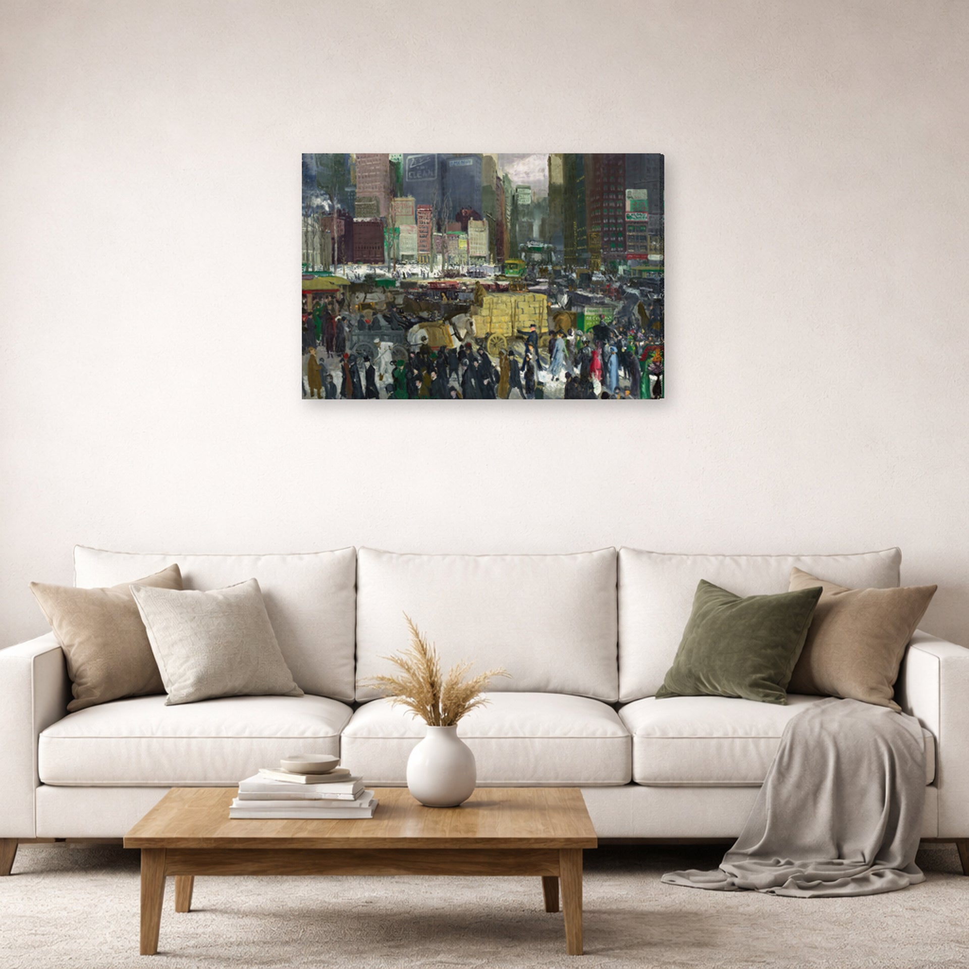 Gallery-wrapped canvas print of George Bellows's New York displayed on a wall in a living room