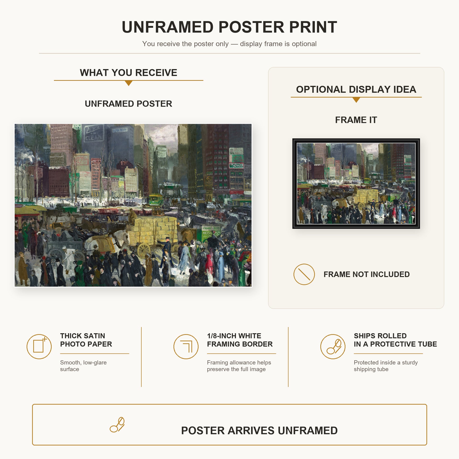 George Bellows - New York poster print size comparison and framing display infographic