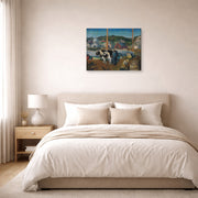 Gallery-wrapped canvas print of George Bellows's Ox Team, Wharf at Matinicus displayed on a wall in a bedroom